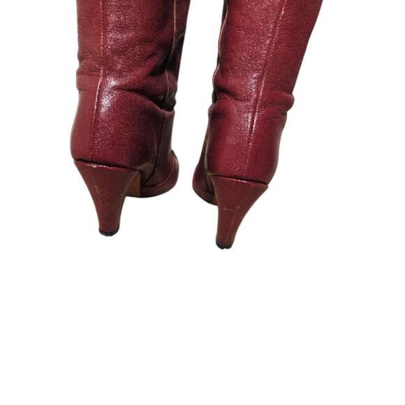 Vintage 60s/70s Leather Burgundy Knee Boots 7M - Picture 8 of 9